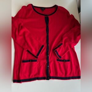 Talbots Red and Black Cardigan Sweater